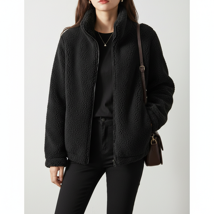 Double Faced Fleece Warm High Neck Sweater Women Cardigan