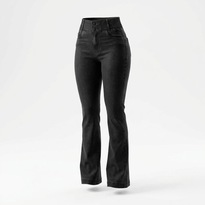 Women's High-Waist Slim Fit Jeans – Button Front Denim with Shirred Back Detail