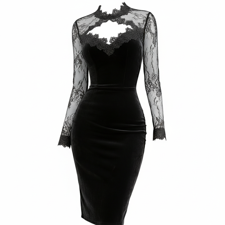 Women's Long Sleeve Lace Trim Midi Dress – Sexy Bodycon Party Dress