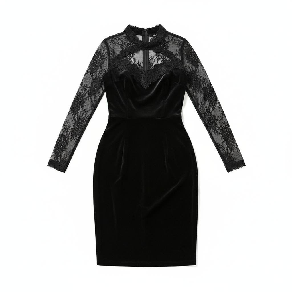 Women's Long Sleeve Lace Trim Midi Dress – Sexy Bodycon Party Dress