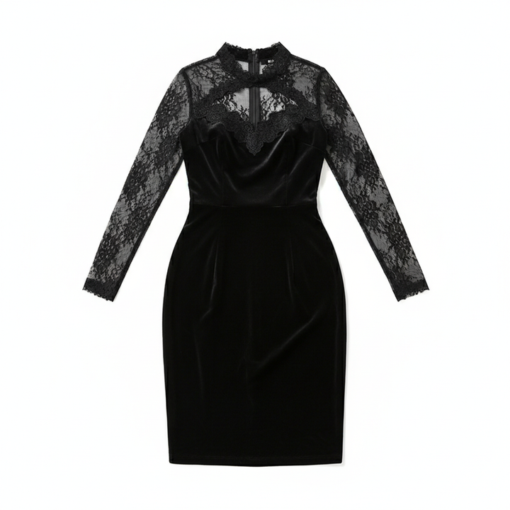 Women's Long Sleeve Lace Trim Midi Dress – Sexy Bodycon Party Dress