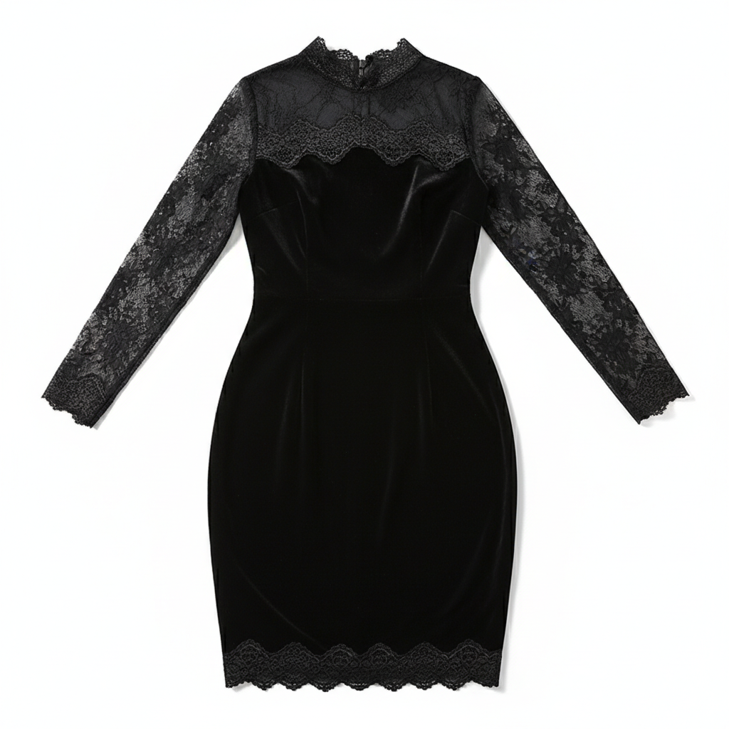 Women's Long Sleeve Lace Trim Midi Dress – Sexy Bodycon Party Dress