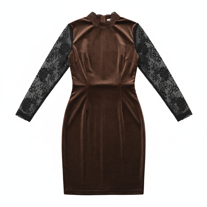 Women's Long Sleeve Lace Trim Midi Dress – Sexy Bodycon Party Dress