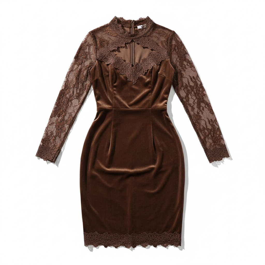 Women's Long Sleeve Lace Trim Midi Dress – Sexy Bodycon Party Dress