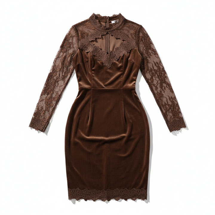 Women's Long Sleeve Lace Trim Midi Dress – Sexy Bodycon Party Dress