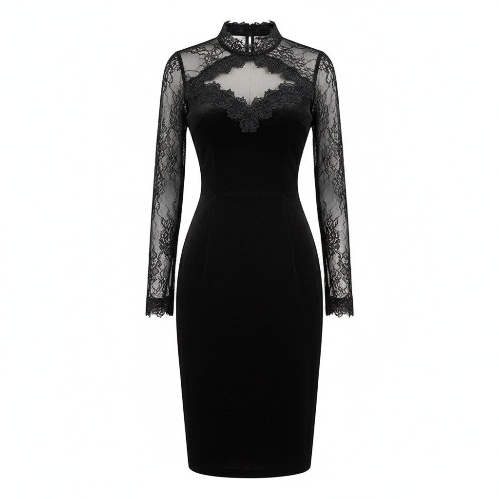 Women's Long Sleeve Lace Trim Midi Dress – Sexy Bodycon Party Dress