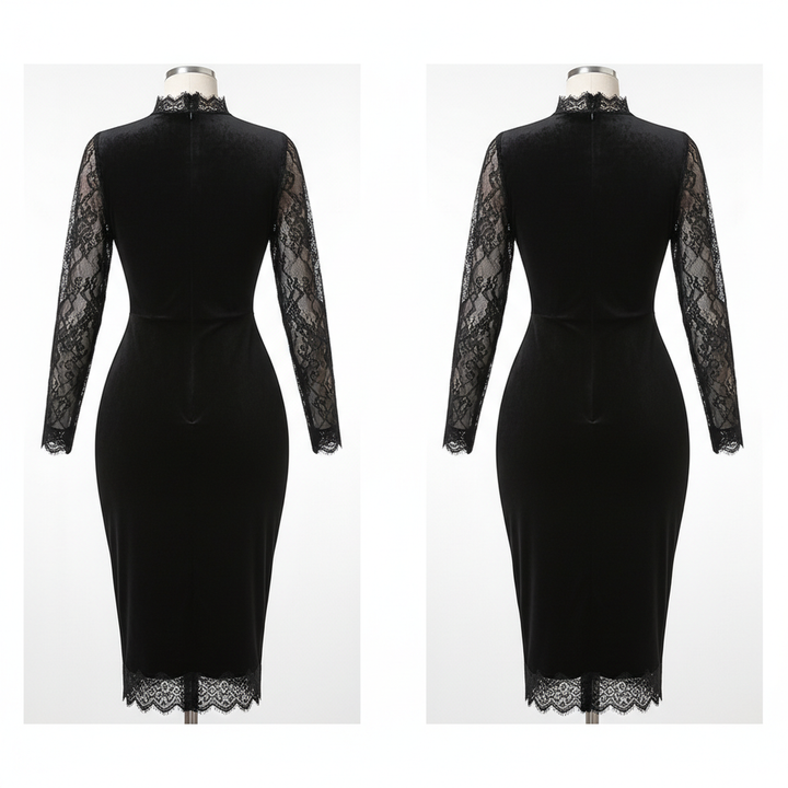 Women's Long Sleeve Lace Trim Midi Dress – Sexy Bodycon Party Dress