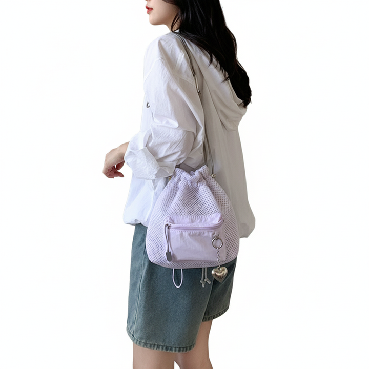 Women's Drawstring Bucket Shoulder Bag – Casual Polyester Crossbody Bag
