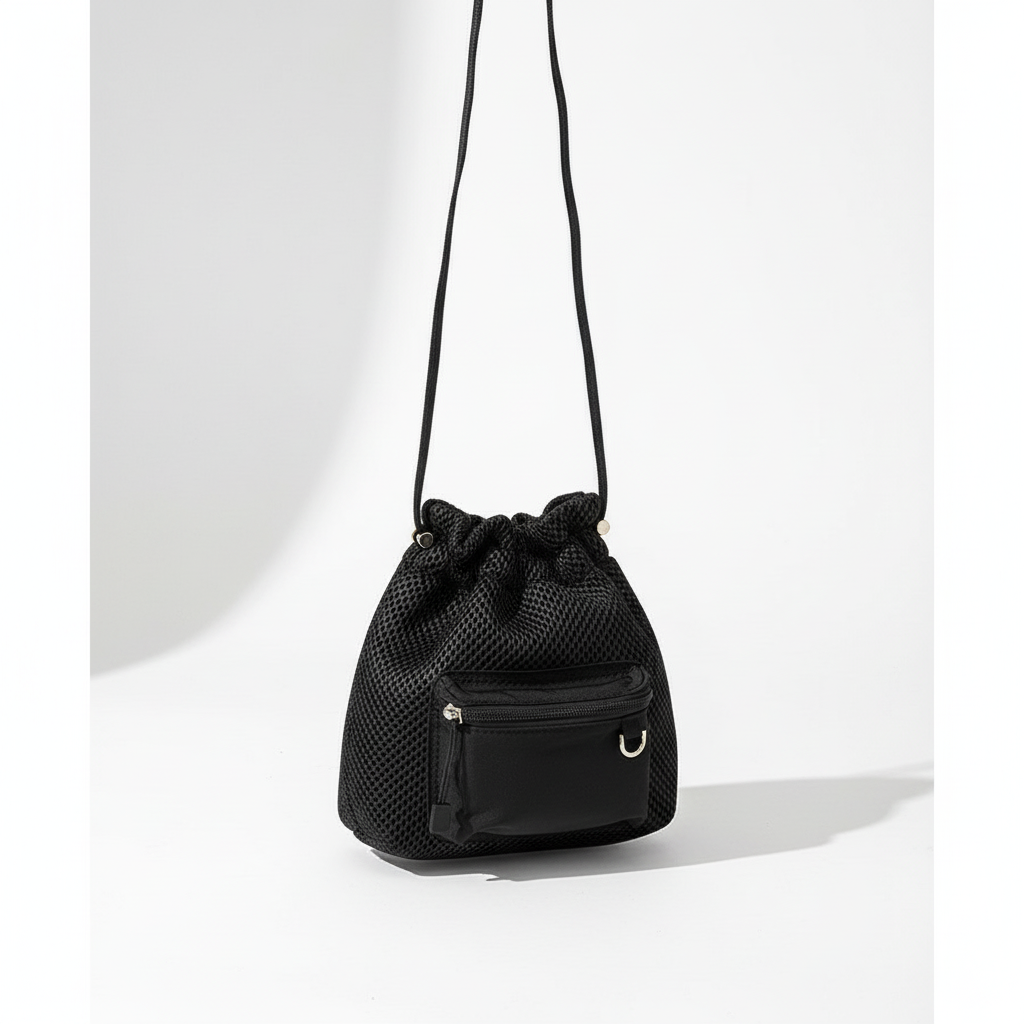 Women's Drawstring Bucket Shoulder Bag – Casual Polyester Crossbody Bag