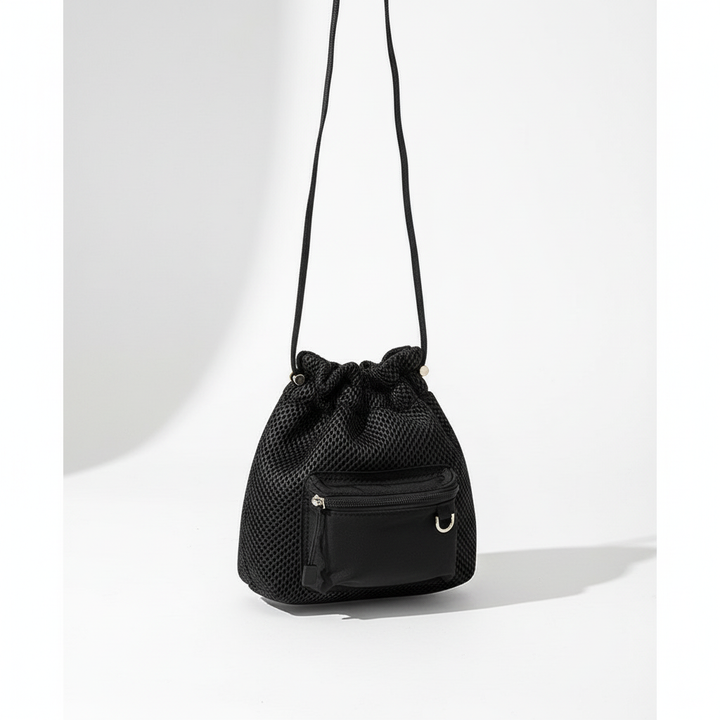 Women's Drawstring Bucket Shoulder Bag – Casual Polyester Crossbody Bag