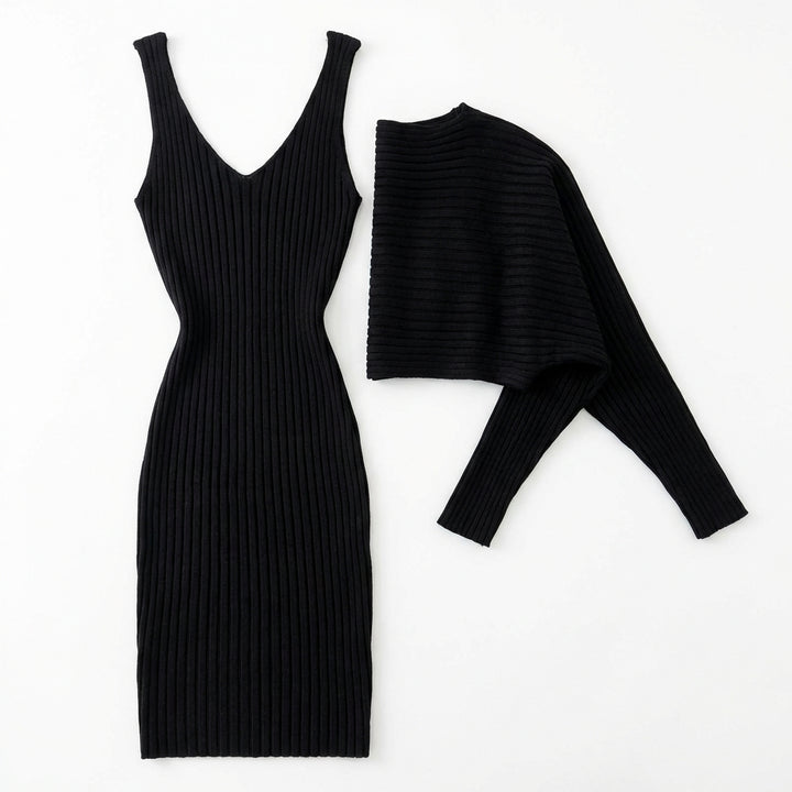 Women's Slim Fit 2-Piece Set – Stripe Long Sleeve Top & Bodycon Suspender Skirt