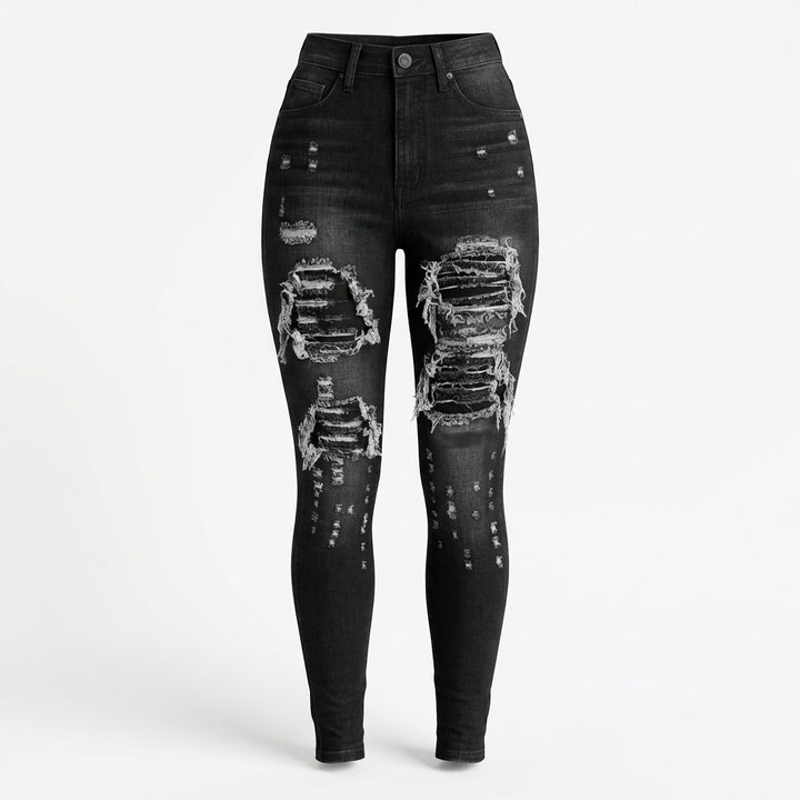 Versatile Women's High Waisted Elastic Ripped Tight Jeans, High-quality, Easy To Fit, Comfortable And Fashionable - Street Style Sexy Basic Jeans, Women's Jeans And Clothing