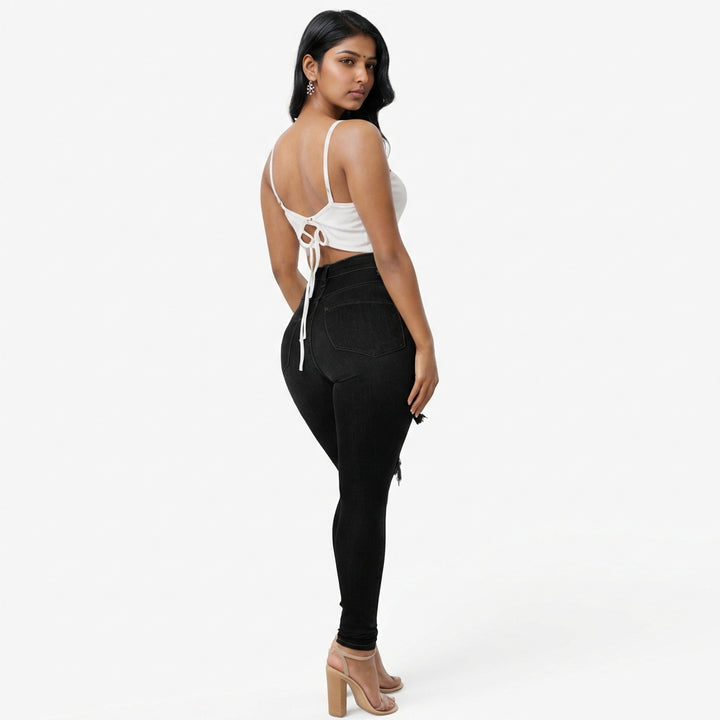 Versatile Women's High Waisted Elastic Ripped Tight Jeans, High-quality, Easy To Fit, Comfortable And Fashionable - Street Style Sexy Basic Jeans, Women's Jeans And Clothing