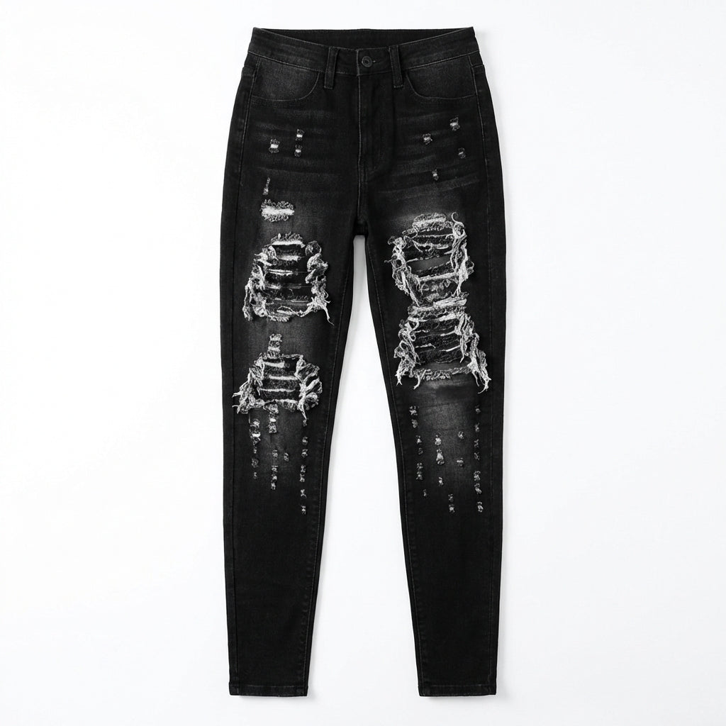 Versatile Women's High Waisted Elastic Ripped Tight Jeans, High-quality, Easy To Fit, Comfortable And Fashionable - Street Style Sexy Basic Jeans, Women's Jeans And Clothing