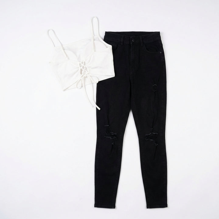 Versatile Women's High Waisted Elastic Ripped Tight Jeans, High-quality, Easy To Fit, Comfortable And Fashionable - Street Style Sexy Basic Jeans, Women's Jeans And Clothing