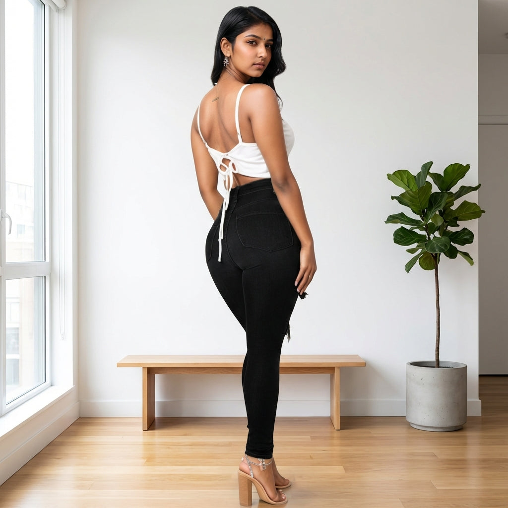Versatile Women's High Waisted Elastic Ripped Tight Jeans, High-quality, Easy To Fit, Comfortable And Fashionable - Street Style Sexy Basic Jeans, Women's Jeans And Clothing
