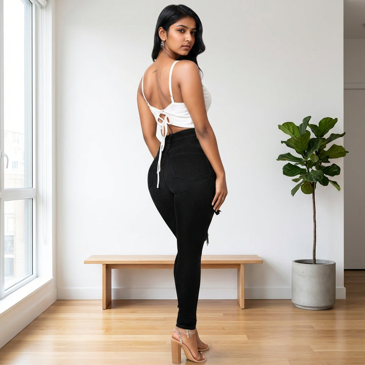 Versatile Women's High Waisted Elastic Ripped Tight Jeans, High-quality, Easy To Fit, Comfortable And Fashionable - Street Style Sexy Basic Jeans, Women's Jeans And Clothing