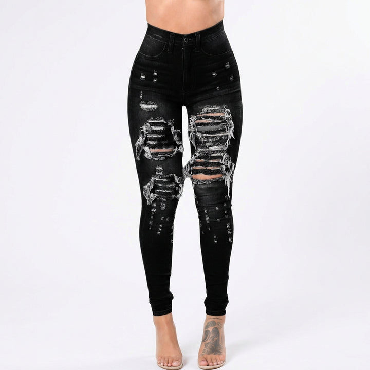 Versatile Women's High Waisted Elastic Ripped Tight Jeans, High-quality, Easy To Fit, Comfortable And Fashionable - Street Style Sexy Basic Jeans, Women's Jeans And Clothing