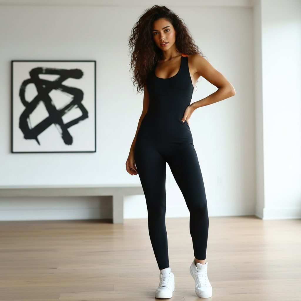 Women's Yoga Workout Jumpsuit – Sleeveless Stretch Fitness Bodysuit