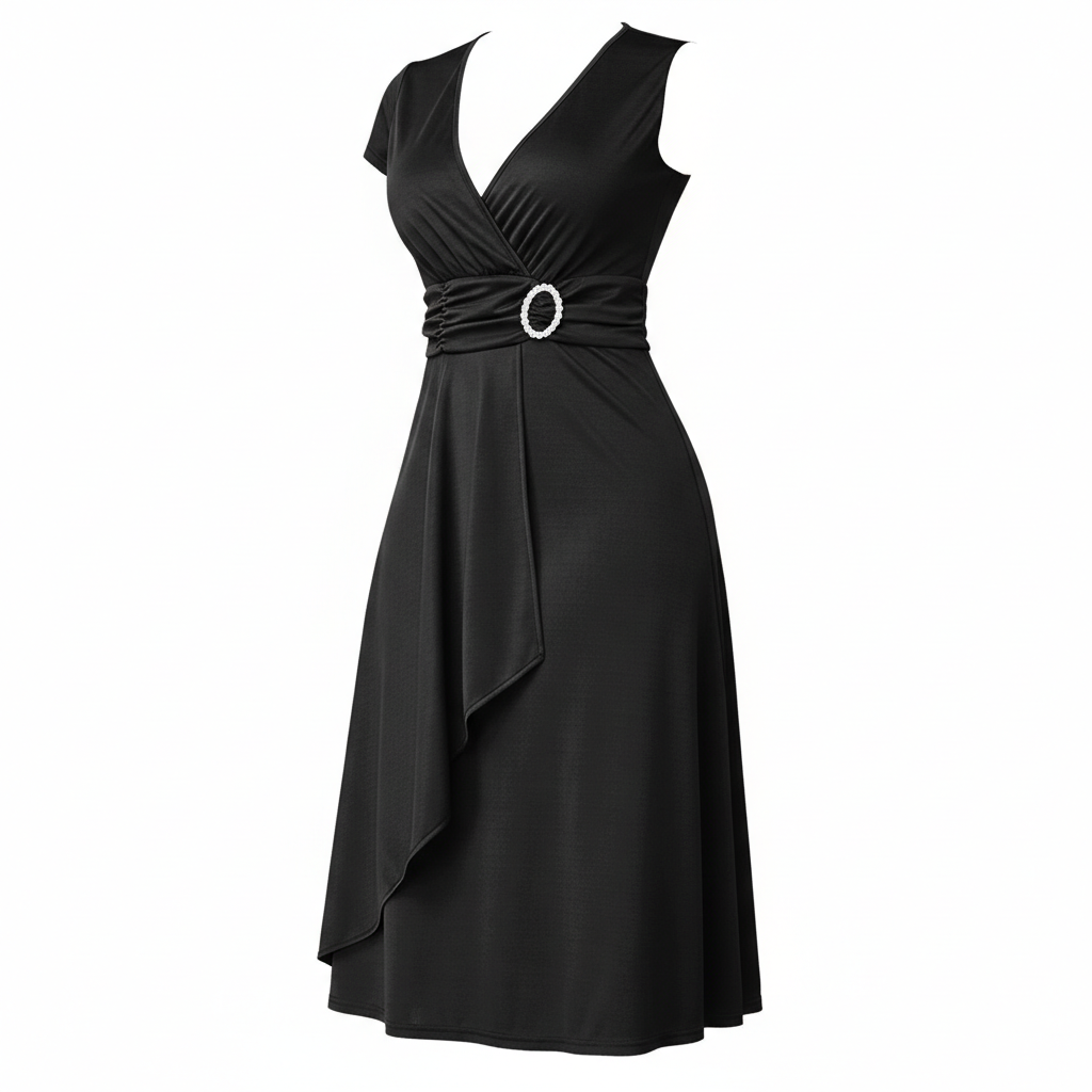 Sexy Asymmetrical V-neck Dress Women's High Waist Mid-length Solid Color Evening Dress