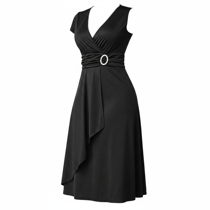 Sexy Asymmetrical V-neck Dress Women's High Waist Mid-length Solid Color Evening Dress