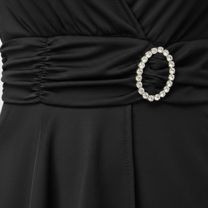 Sexy Asymmetrical V-neck Dress Women's High Waist Mid-length Solid Color Evening Dress