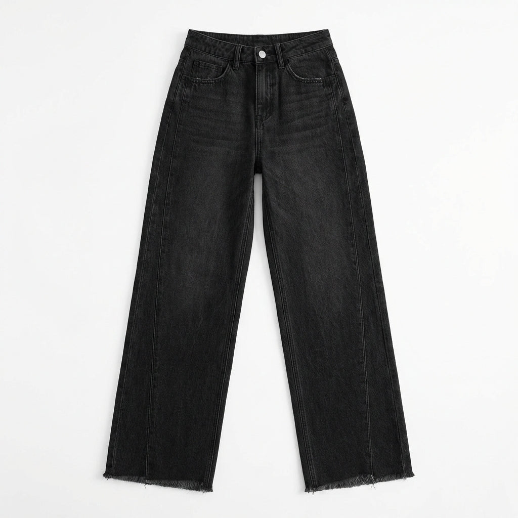 Women's High-Waisted Straight Leg Jeans – Slim Fit Denim with Pockets