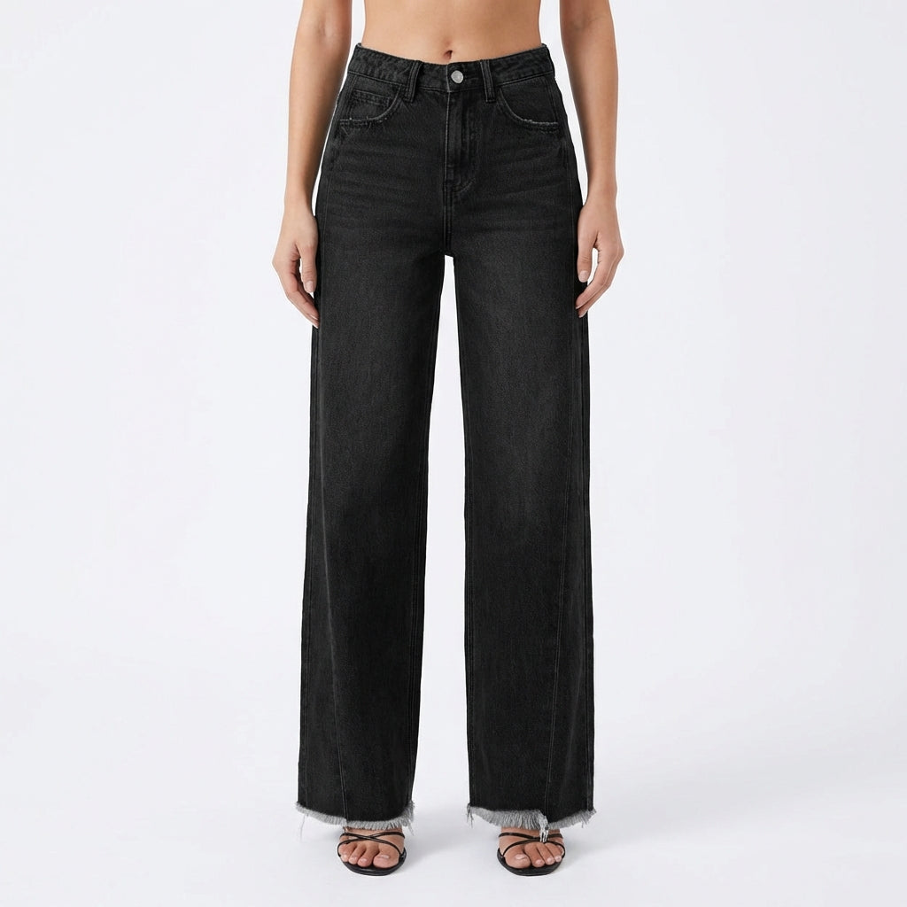 Women's High-Waisted Straight Leg Jeans – Slim Fit Denim with Pockets