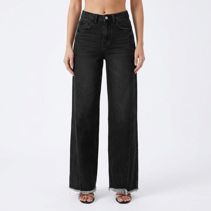 Women's High-Waisted Straight Leg Jeans – Slim Fit Denim with Pockets