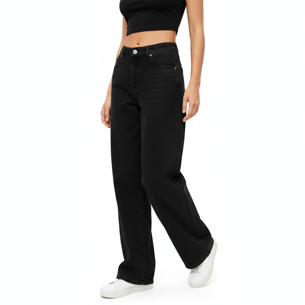 Washed Fashion Straight Jeans Women's Mid Waist