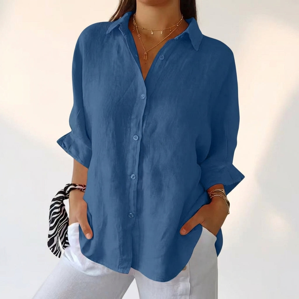 Lapel Long Sleeve Shirt Women's Single-breasted Pleated Shirt Tops Clothing