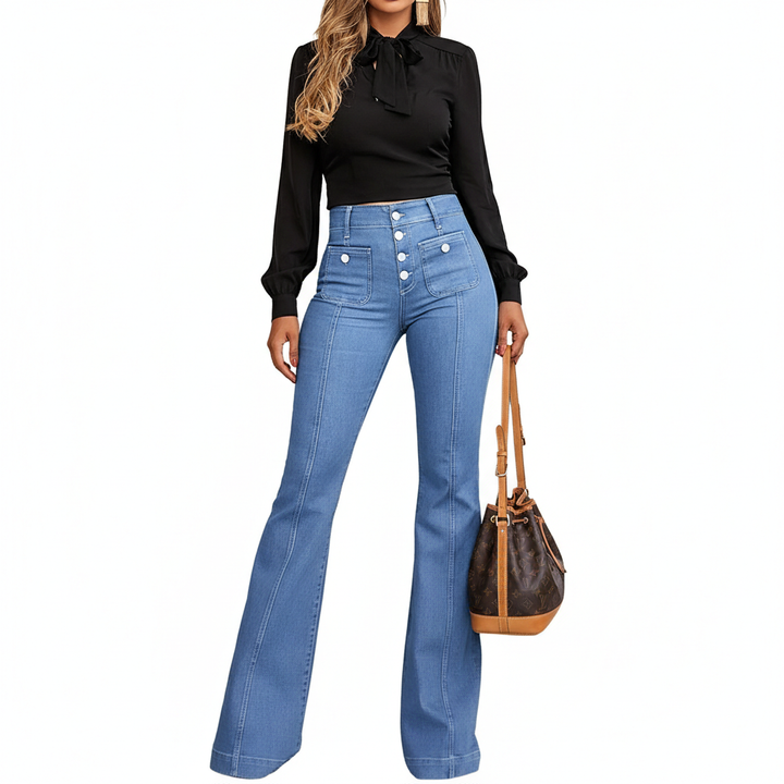 Women's Patchwork Jeans Slim Fit Slimming Stretch Flared Pants