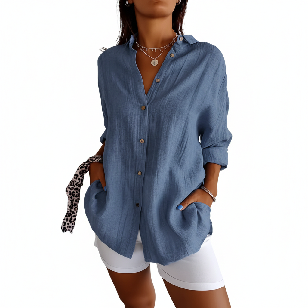 Lapel Long Sleeve Shirt Women's Single-breasted Pleated Shirt Tops Clothing