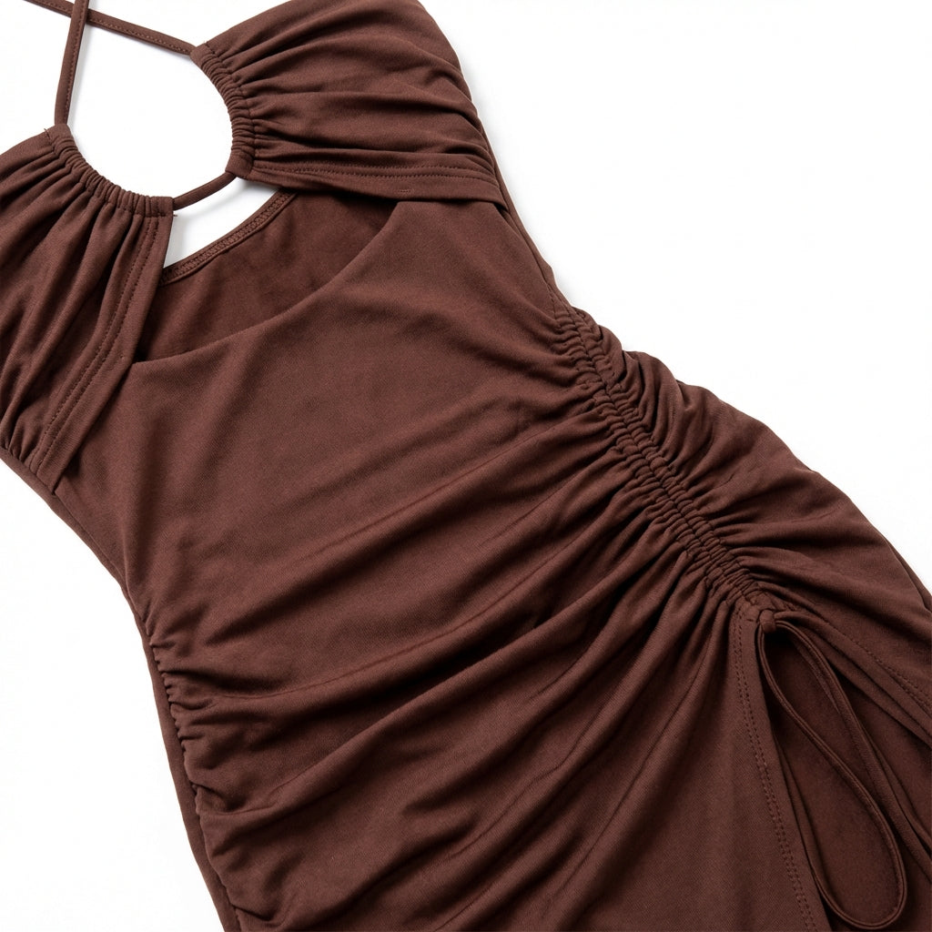 Halterneck Lace-Up Split Maxi Dress