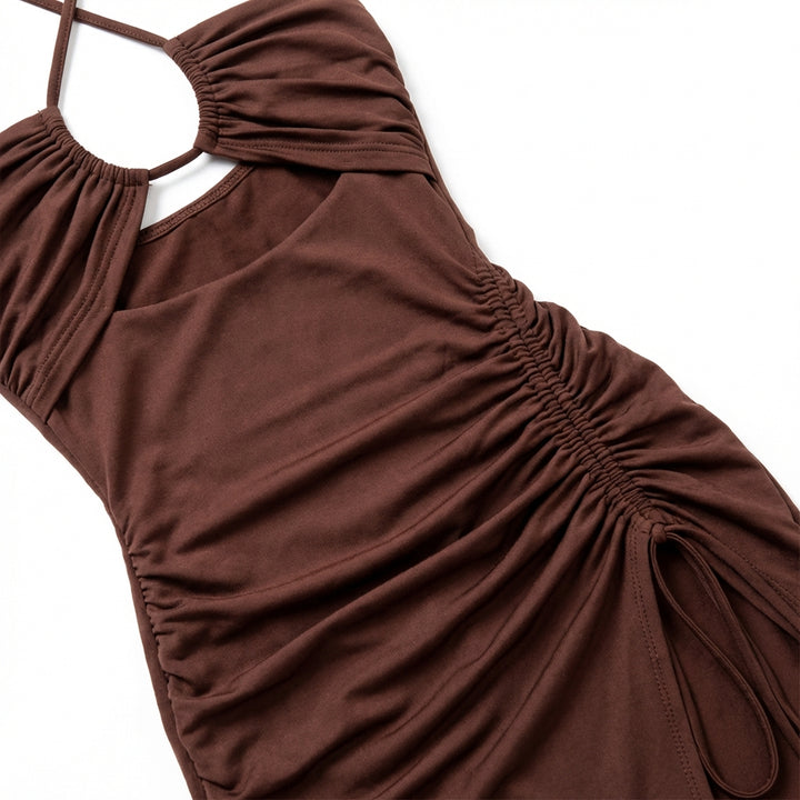 Halterneck Lace-Up Split Maxi Dress