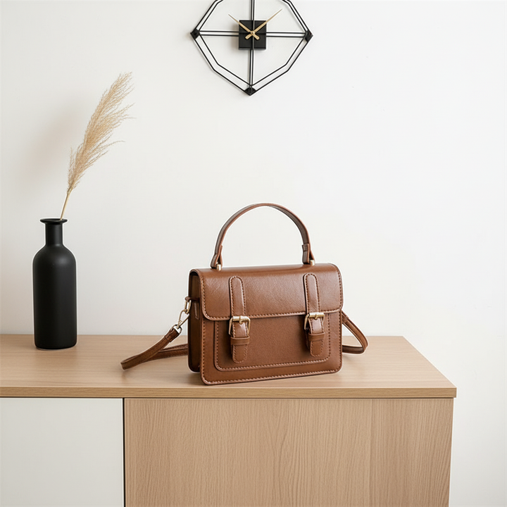 Retro PU Leather Handbag – Classic Buckle Crossbody Shoulder Bag