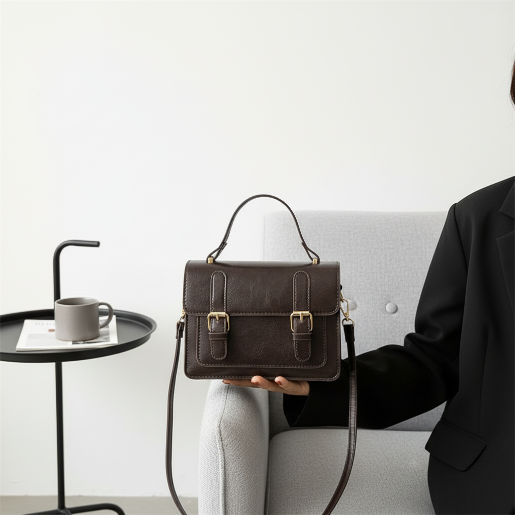 Retro PU Leather Handbag – Classic Buckle Crossbody Shoulder Bag