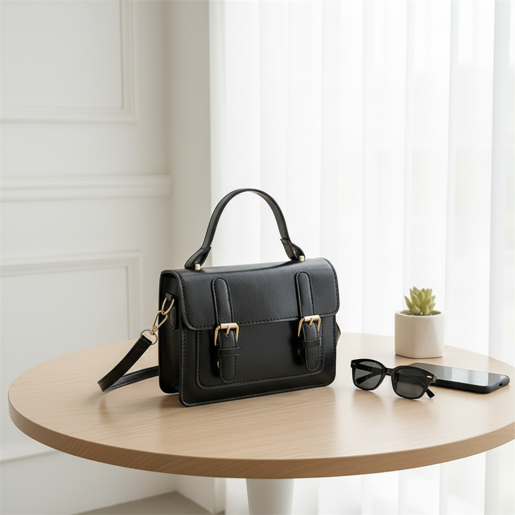 Retro PU Leather Handbag – Classic Buckle Crossbody Shoulder Bag