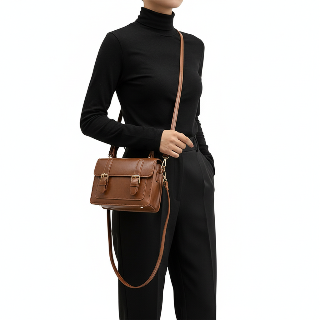 Retro PU Leather Handbag – Classic Buckle Crossbody Shoulder Bag