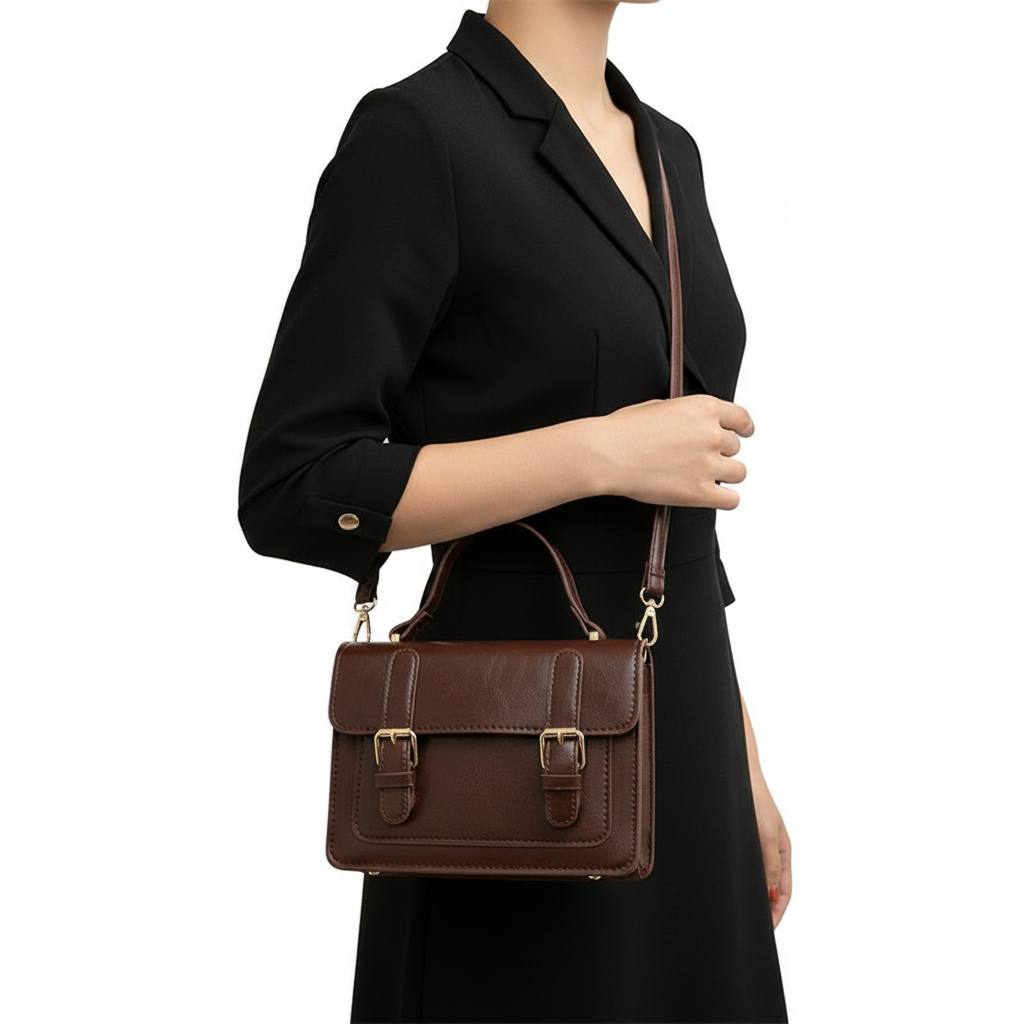Retro PU Leather Handbag – Classic Buckle Crossbody Shoulder Bag
