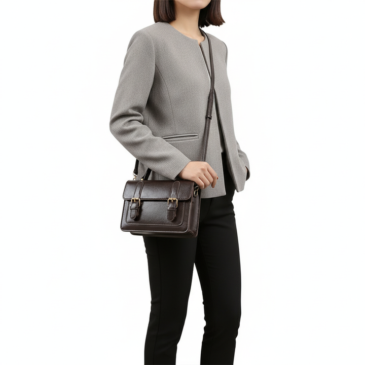 Retro PU Leather Handbag – Classic Buckle Crossbody Shoulder Bag