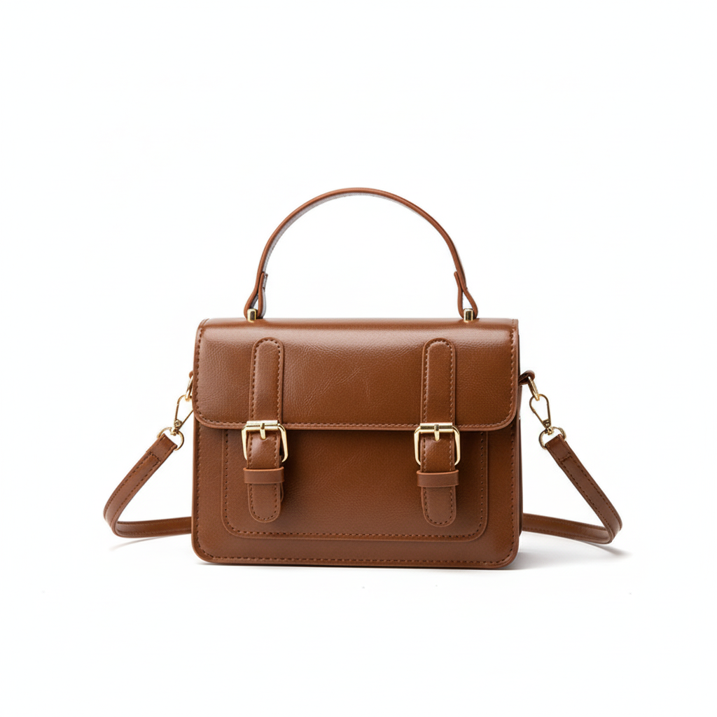 Retro PU Leather Handbag – Classic Buckle Crossbody Shoulder Bag
