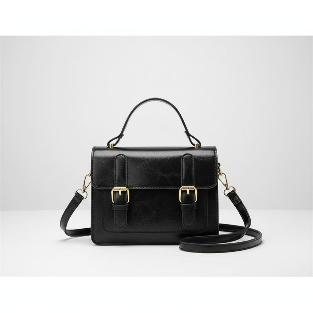 Retro PU Leather Handbag – Classic Buckle Crossbody Shoulder Bag