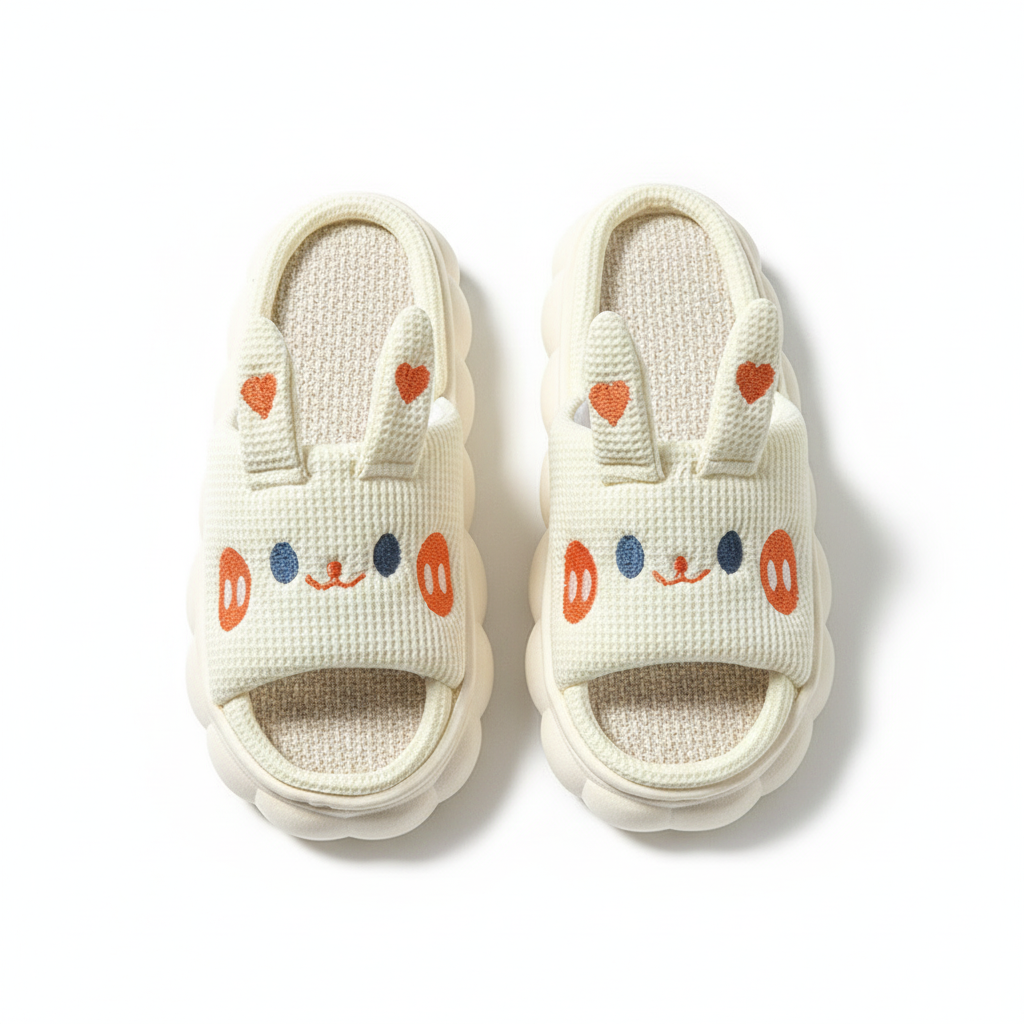 Cartoon Open Toe Couple Hemp Slippers