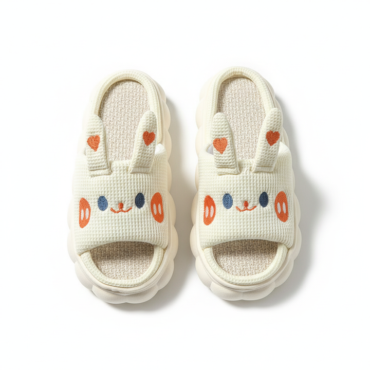 Cartoon Open Toe Couple Hemp Slippers