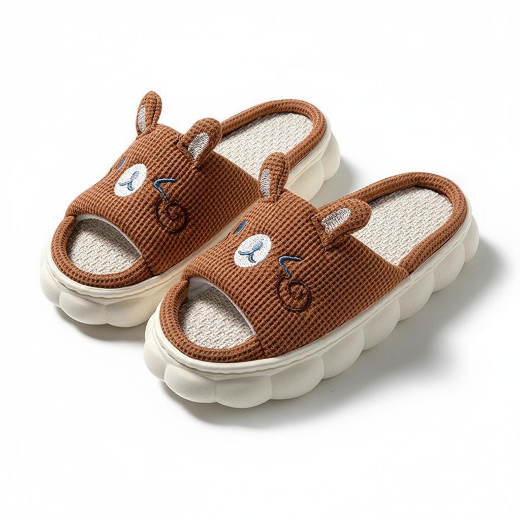 Cartoon Open Toe Couple Hemp Slippers