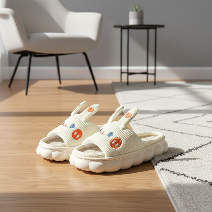 Cartoon Open Toe Couple Hemp Slippers