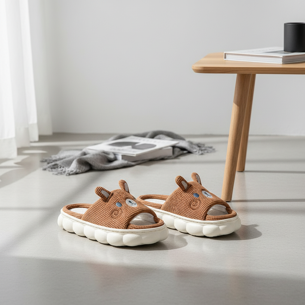 Cartoon Open Toe Couple Hemp Slippers