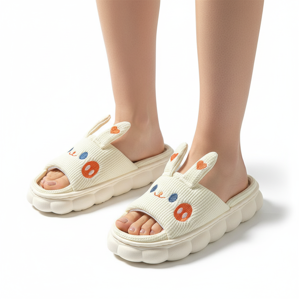 Cartoon Open Toe Couple Hemp Slippers