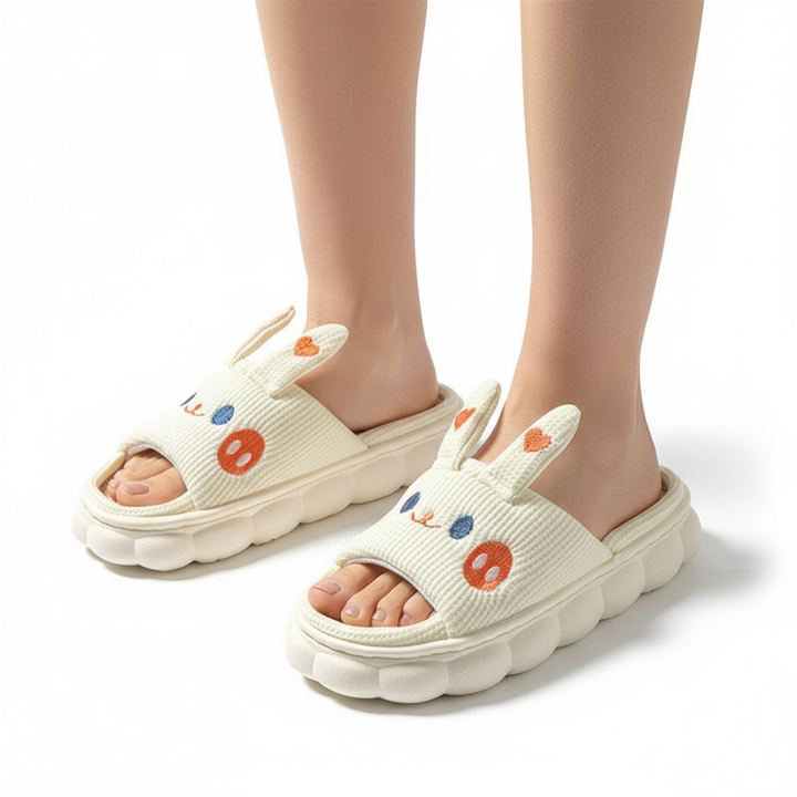 Cartoon Open Toe Couple Hemp Slippers
